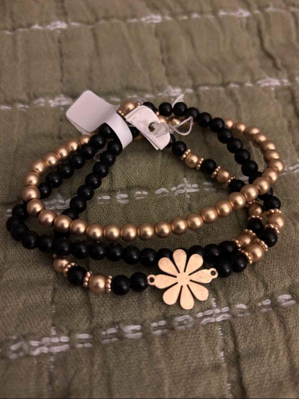 Gold & Black Beaded Floral Bracelet Set - Women Jewelry